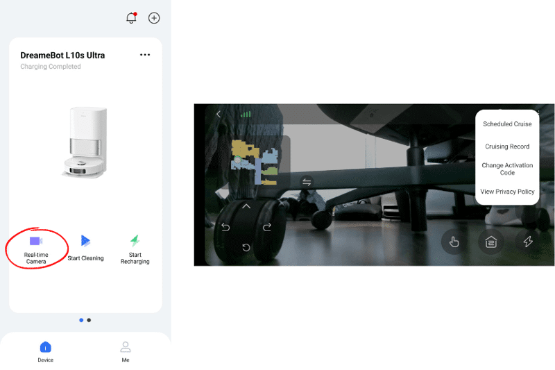 Die Kamera eines Staubsauger Roboters wird benutzt, um ein Videobild von der Wohnung zu erhalten.